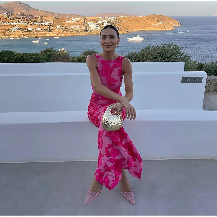 Iris | Floral Mesh Bodycon Evening Dress