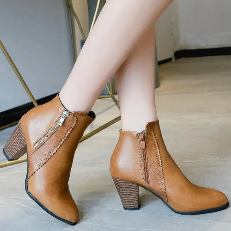 Aria - New High Heel Ankle Boots with Double Zipper
