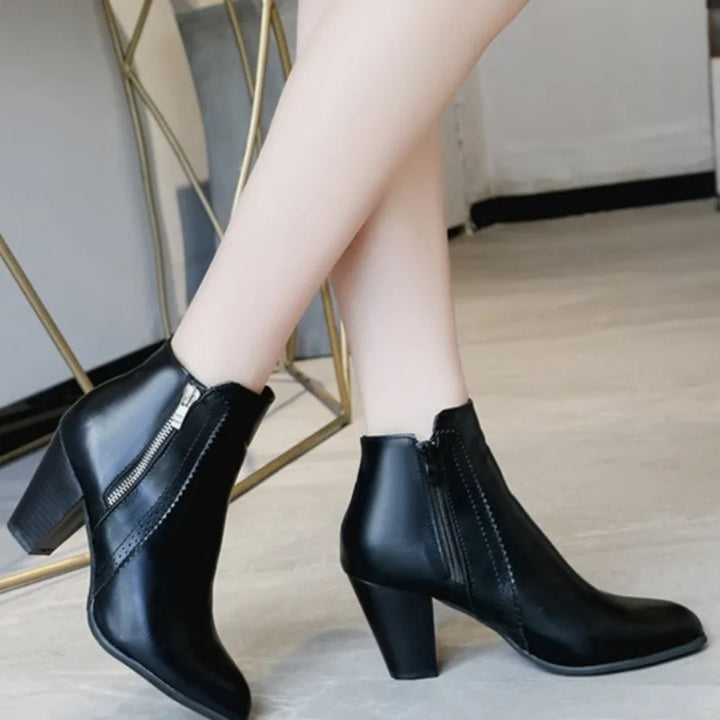 Aria - New High Heel Ankle Boots with Double Zipper