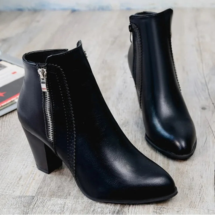 Aria - New High Heel Ankle Boots with Double Zipper