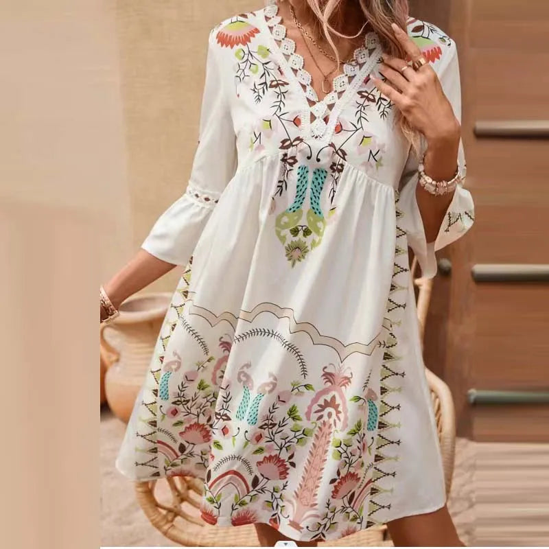 Kissia ~ Bohemian-Inspired Artistic Print Dress
