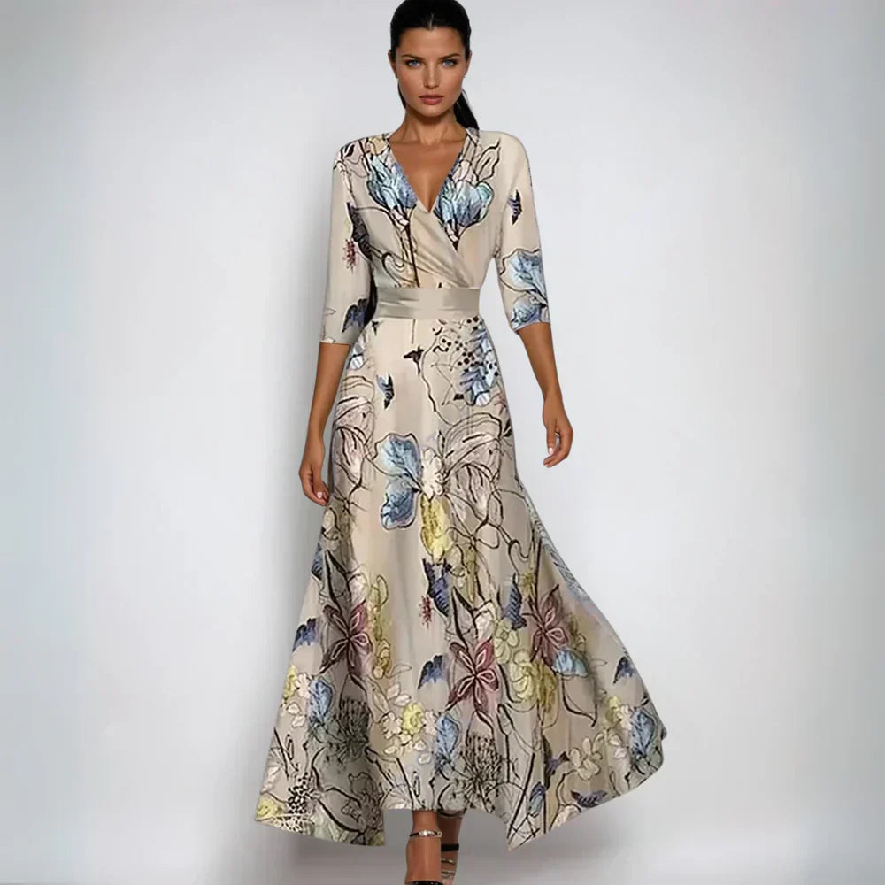 Elisa - Elegant Wrap Maxi Dress with Flowers