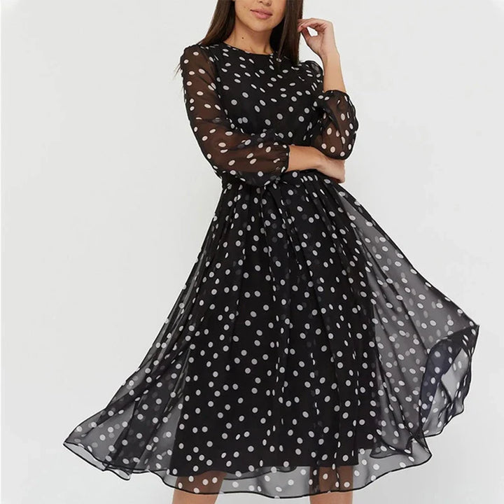 Delfie – Flowy Polka Midi Dress