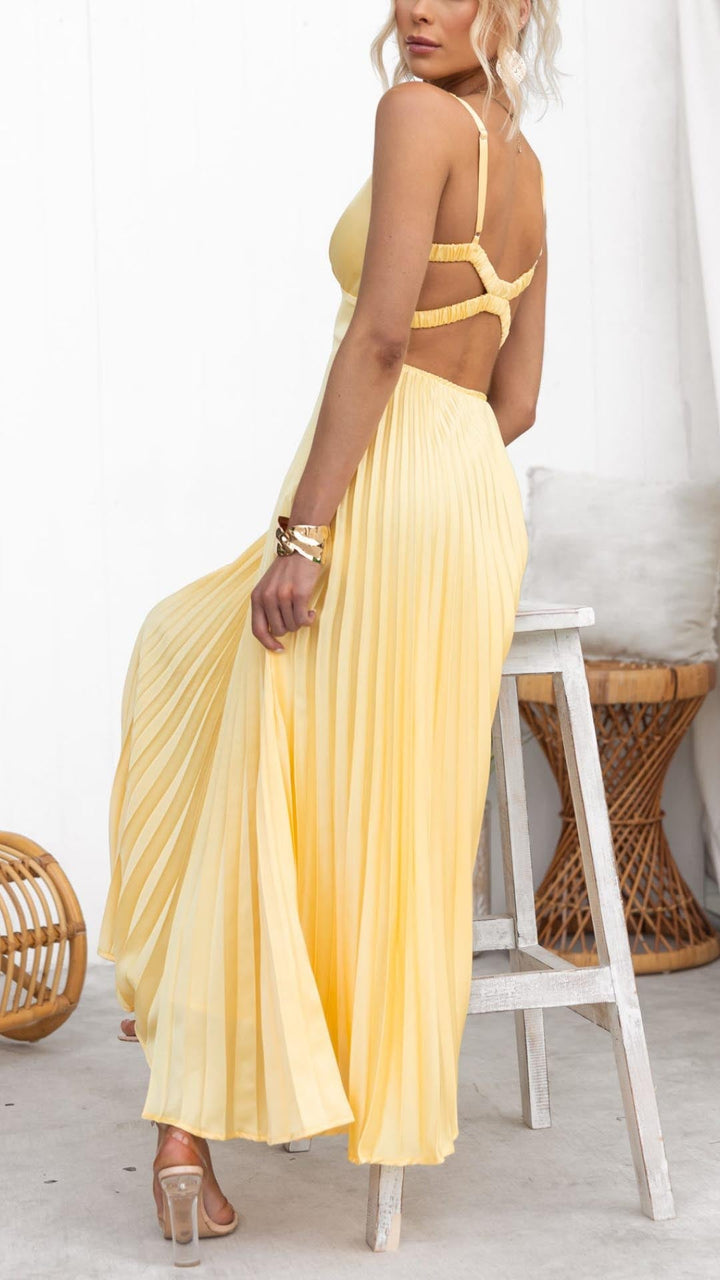 Eline | Elegant V-Neck Maxi Dress with Pleated Skirt