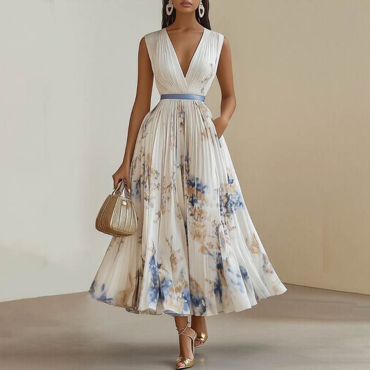 Roma-Elegant Pleated Maxi Dress