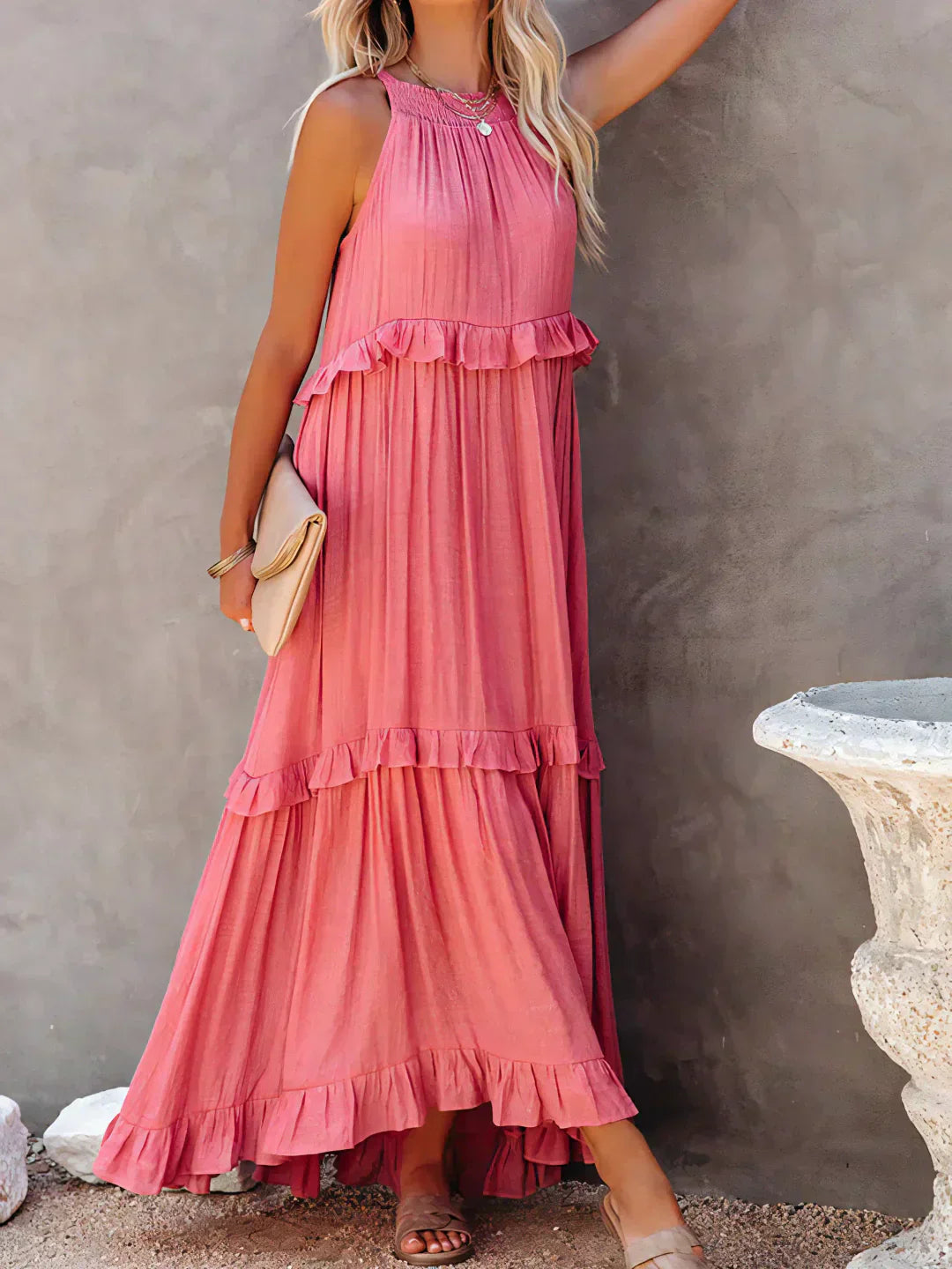Ilona - Halterneck Dress With Ruffles and Maxi Pockets