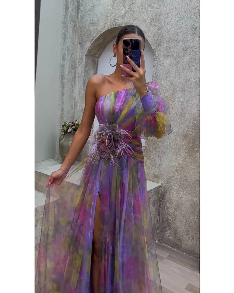 Cecelia | Elegant One-Sleeve Split Dress