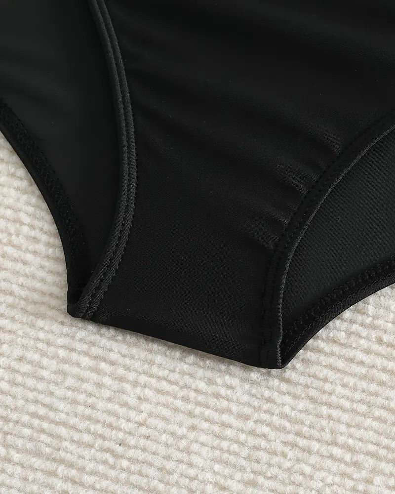 Pleated Solid Color High Waist Swimwear Bottom