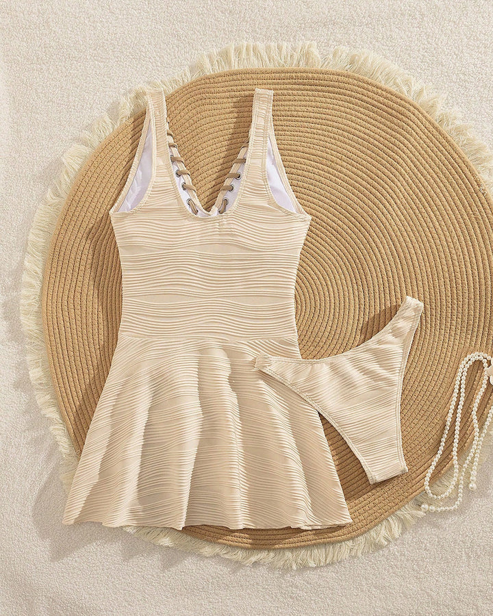 Swimsuit with V-Neck, Straps, and Structure