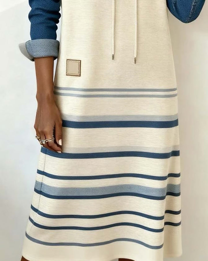 Striped Hooded Dress with Color Mixing