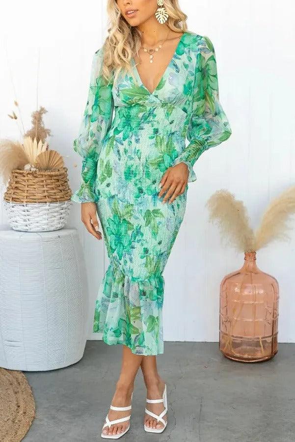 Isla - Midi Dress with Floral Ruffles