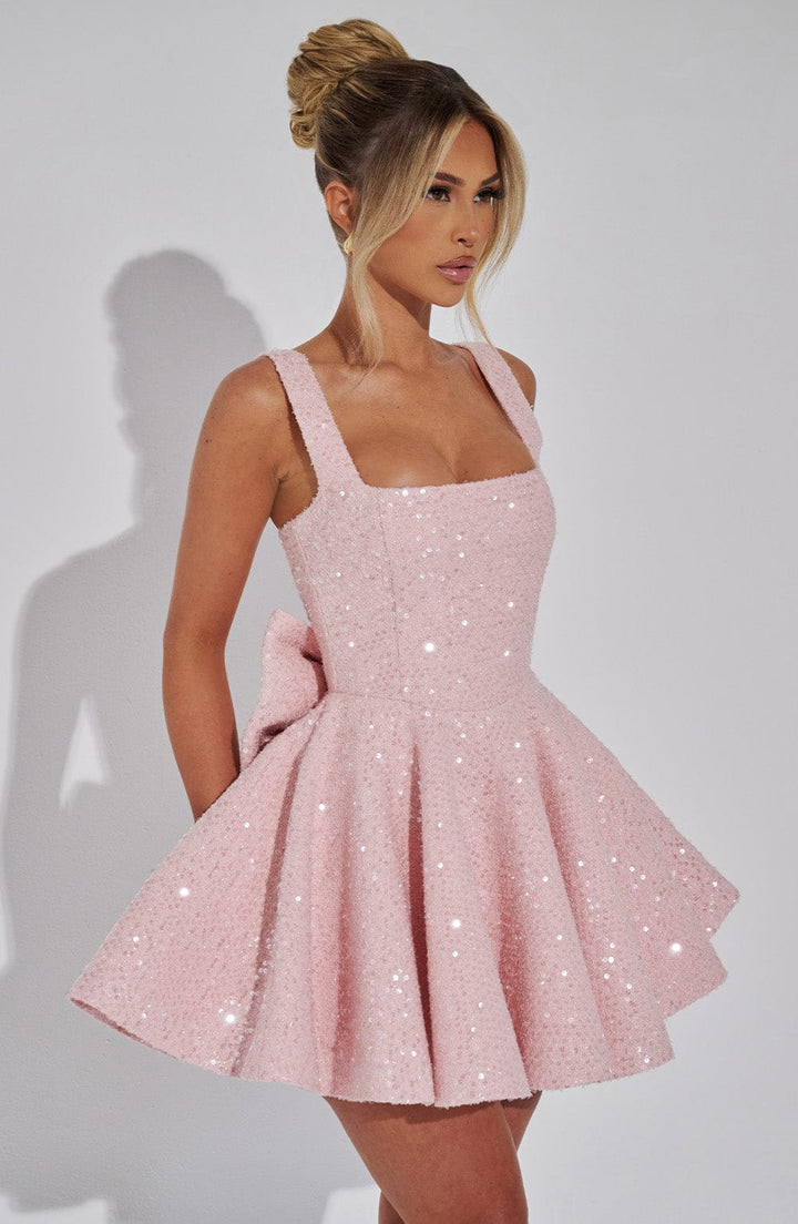 Yara - Sequins Bow Backless Mini Dress