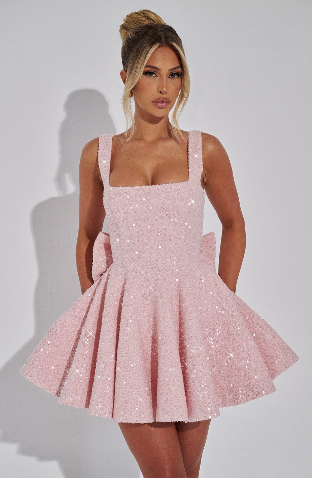 Yara - Sequins Bow Backless Mini Dress