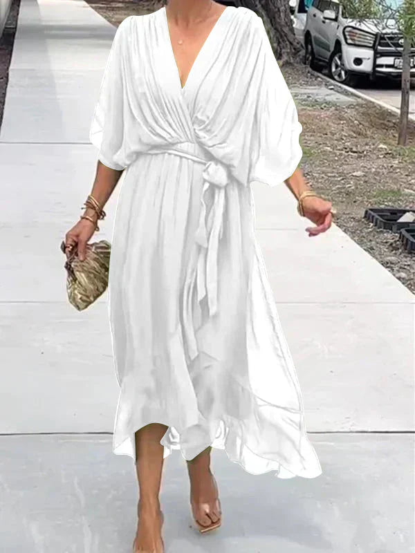 Monica | Silk muslin dress with V-neck
