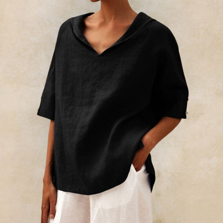 YLVIE CLASSIC LINEN BLOUSE WITH V-NECK