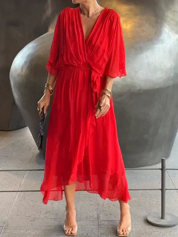 Monica | Silk muslin dress with V-neck