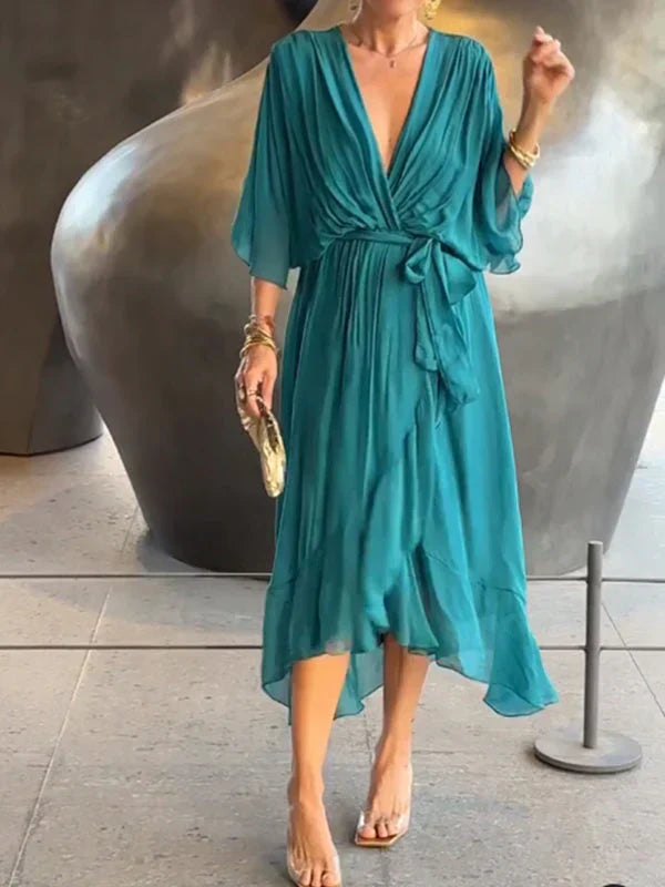 Monica | Silk muslin dress with V-neck