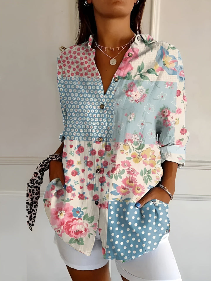 DESIREE FLORAL BLOUSE WITH BUTTON PLACKET